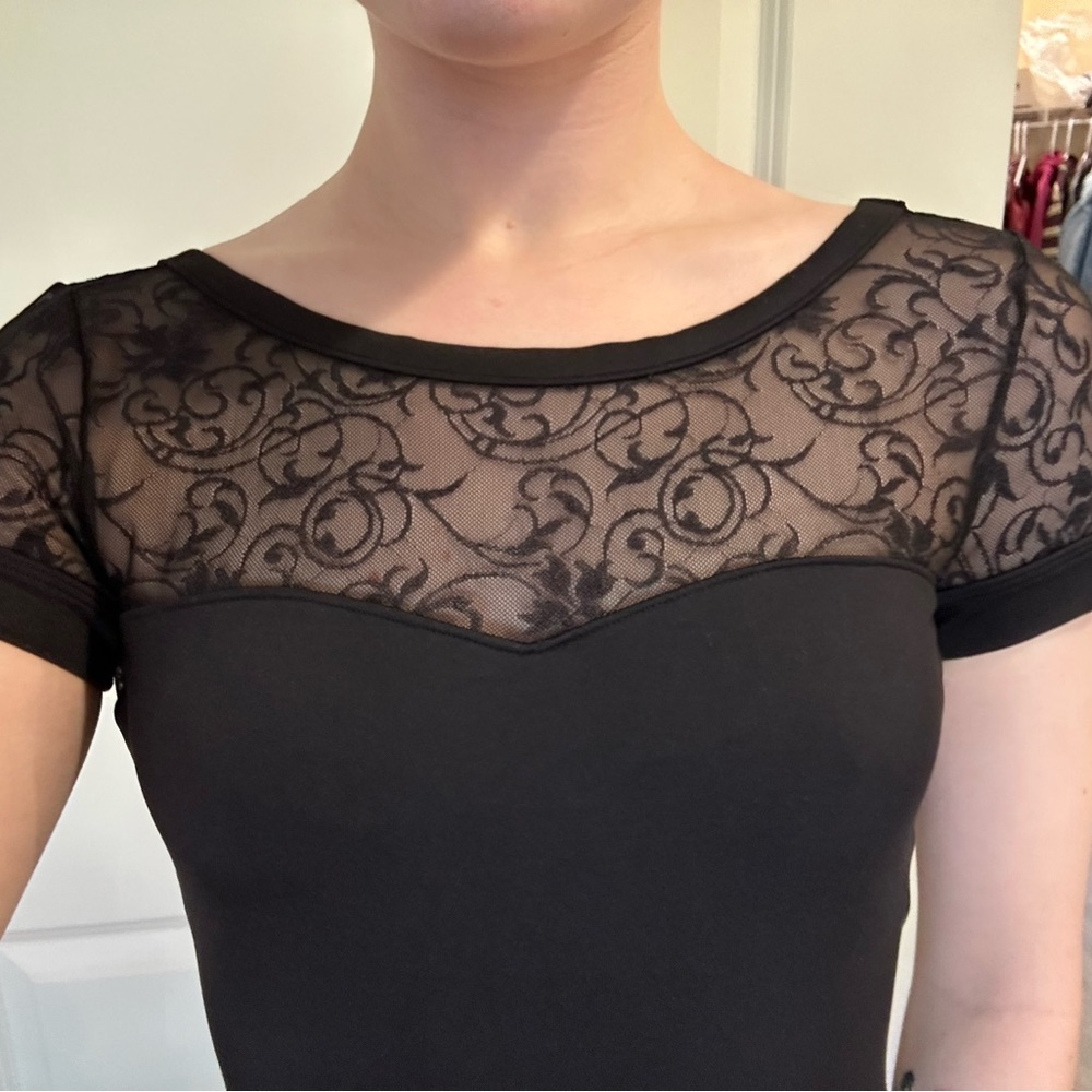 Black Mirella cap sleeve leotard- adult Small